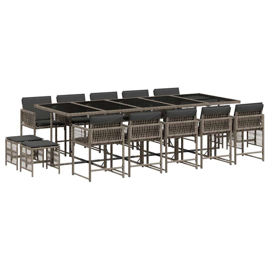15 Piece Garden Dining Set with Cushions Grey Poly Rattan 15 Piece Garden Dining Set with Cushions Grey Poly Rattan