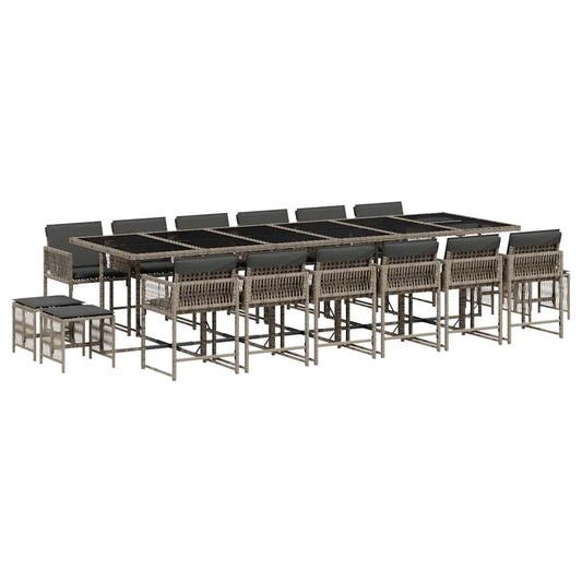 17 Piece Garden Dining Set with Cushions Grey Poly Rattan 17 Piece Garden Dining Set with Cushions Grey Poly Rattan