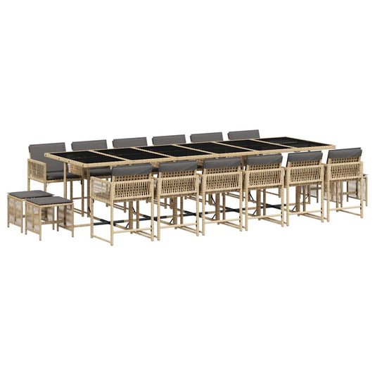 17 Piece Garden Dining Set with Cushions Mix Beige Poly Rattan 17 Piece Garden Dining Set with Cushions Mix Beige Poly Rattan