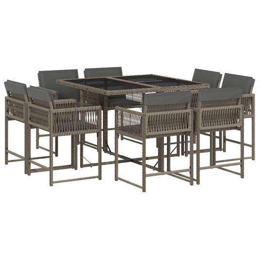 9 Piece Garden Dining Set with Cushions Grey Poly Rattan 9 Piece Garden Dining Set with Cushions Grey Poly Rattan