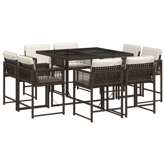 9 Piece Garden Dining Set with Cushions Brown Poly Rattan 9 Piece Garden Dining Set with Cushions Brown Poly Rattan