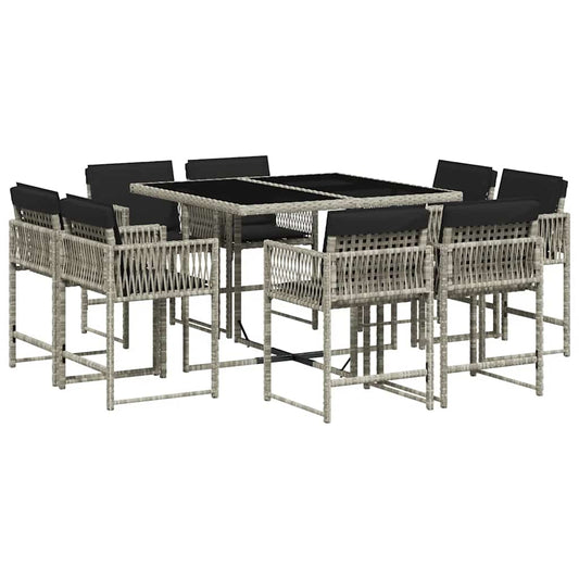 9 Piece Garden Dining Set with Cushions Light Grey Poly Rattan 9 Piece Garden Dining Set with Cushions Light Grey Poly Rattan