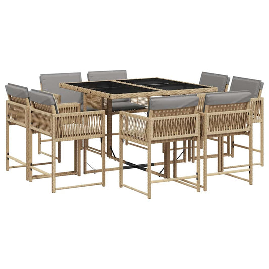 9 Piece Garden Dining Set with Cushions Mix Beige Poly Rattan 9 Piece Garden Dining Set with Cushions Mix Beige Poly Rattan