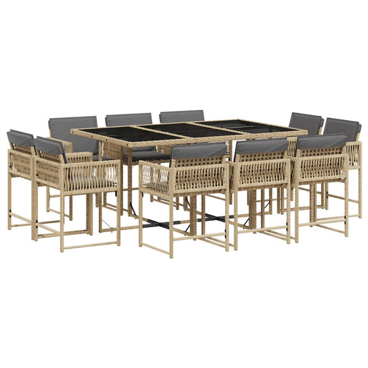11 Piece Garden Dining Set with Cushions Mix Beige Poly Rattan 11 Piece Garden Dining Set with Cushions Mix Beige Poly Rattan