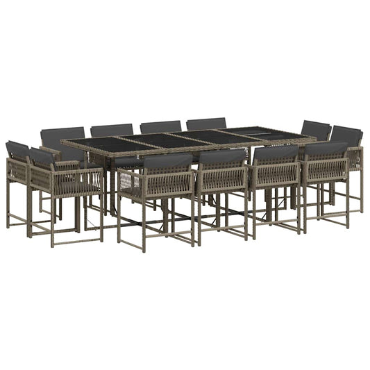 13 Piece Garden Dining Set with Cushions Grey Poly Rattan 13 Piece Garden Dining Set with Cushions Grey Poly Rattan