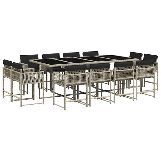 13 Piece Garden Dining Set with Cushions Light Grey Poly Rattan 13 Piece Garden Dining Set with Cushions Light Grey Poly Rattan