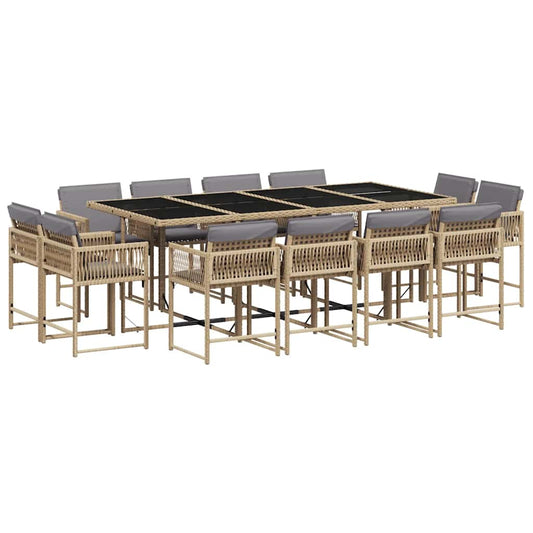 13 Piece Garden Dining Set with Cushions Mix Beige Poly Rattan 13 Piece Garden Dining Set with Cushions Mix Beige Poly Rattan