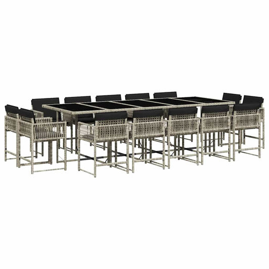 15 Piece Garden Dining Set with Cushions Light Grey Poly Rattan 15 Piece Garden Dining Set with Cushions Light Grey Poly Rattan