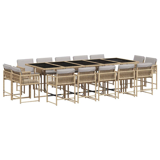 15 Piece Garden Dining Set with Cushions Mix Beige Poly Rattan 15 Piece Garden Dining Set with Cushions Mix Beige Poly Rattan