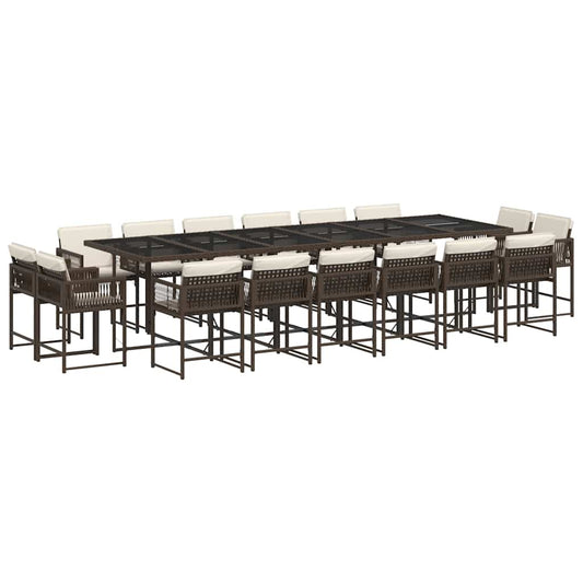 17 Piece Garden Dining Set with Cushions Brown Poly Rattan 17 Piece Garden Dining Set with Cushions Brown Poly Rattan