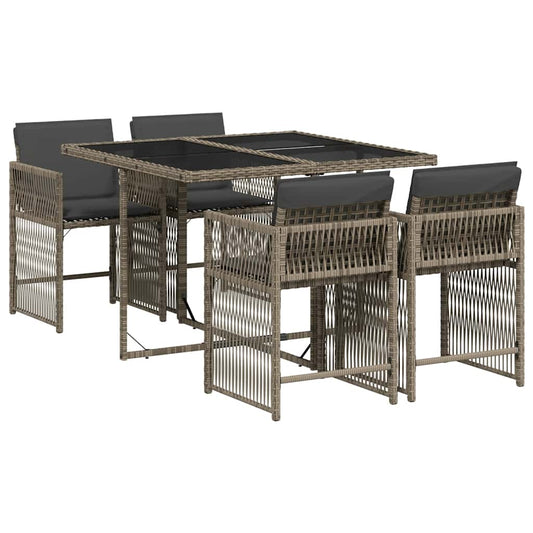 5 Piece Garden Dining Set with Cushions Grey Poly Rattan 5 Piece Garden Dining Set with Cushions Grey Poly Rattan