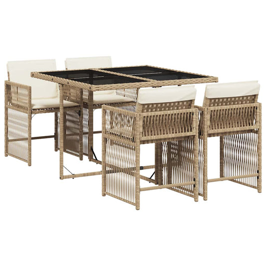 5 Piece Garden Dining Set with Cushions Beige Poly Rattan 5 Piece Garden Dining Set with Cushions Beige Poly Rattan
