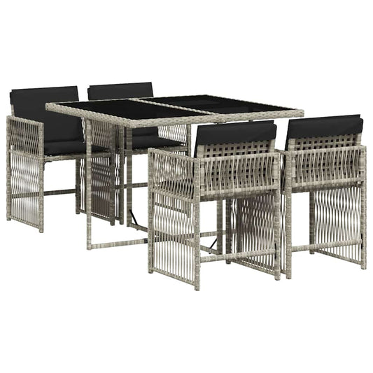 5 Piece Garden Dining Set with Cushions Light Grey Poly Rattan 5 Piece Garden Dining Set with Cushions Light Grey Poly Rattan