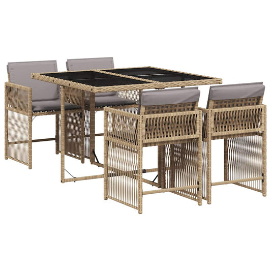 5 Piece Garden Dining Set with Cushions Mix Beige Poly Rattan 5 Piece Garden Dining Set with Cushions Mix Beige Poly Rattan
