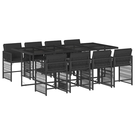 9 Piece Garden Dining Set with Cushions Black Poly Rattan 9 Piece Garden Dining Set with Cushions Black Poly Rattan