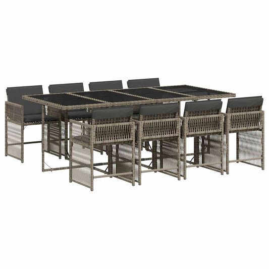 9 Piece Garden Dining Set with Cushions Grey Poly Rattan 9 Piece Garden Dining Set with Cushions Grey Poly Rattan