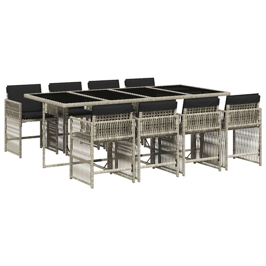 9 Piece Garden Dining Set with Cushions Light Grey Poly Rattan 9 Piece Garden Dining Set with Cushions Light Grey Poly Rattan