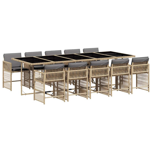 11 Piece Garden Dining Set with Cushions Mix Beige Poly Rattan 11 Piece Garden Dining Set with Cushions Mix Beige Poly Rattan