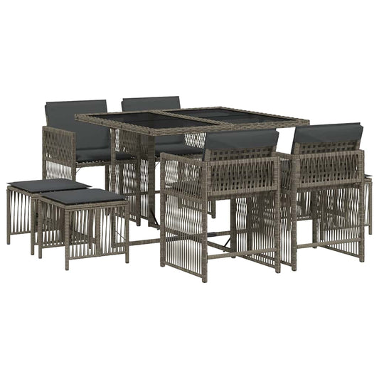 9 Piece Garden Dining Set with Cushions Grey Poly Rattan 9 Piece Garden Dining Set with Cushions Grey Poly Rattan
