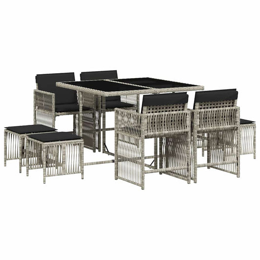 9 Piece Garden Dining Set with Cushions Light Grey Poly Rattan 9 Piece Garden Dining Set with Cushions Light Grey Poly Rattan