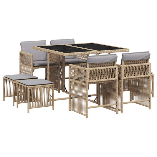 9 Piece Garden Dining Set with Cushions Mix Beige Poly Rattan 9 Piece Garden Dining Set with Cushions Mix Beige Poly Rattan