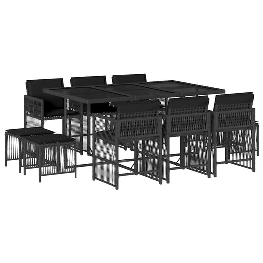 11 Piece Garden Dining Set with Cushions Black Poly Rattan 11 Piece Garden Dining Set with Cushions Black Poly Rattan