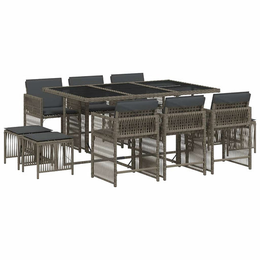 11 Piece Garden Dining Set with Cushions Grey Poly Rattan 11 Piece Garden Dining Set with Cushions Grey Poly Rattan