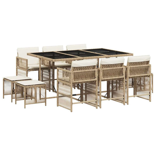 11 Piece Garden Dining Set with Cushions Beige Poly Rattan 11 Piece Garden Dining Set with Cushions Beige Poly Rattan