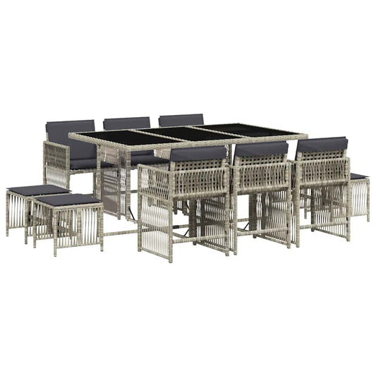 11 Piece Garden Dining Set with Cushions Light Grey Poly Rattan 11 Piece Garden Dining Set with Cushions Light Grey Poly Rattan