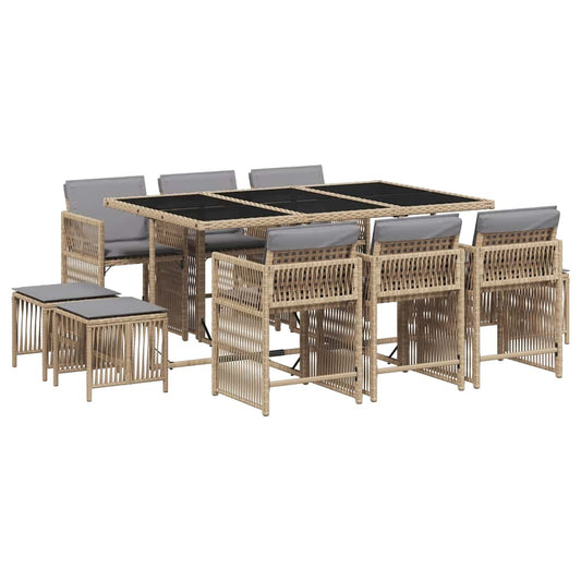 11 Piece Garden Dining Set with Cushions Mix Beige Poly Rattan 11 Piece Garden Dining Set with Cushions Mix Beige Poly Rattan