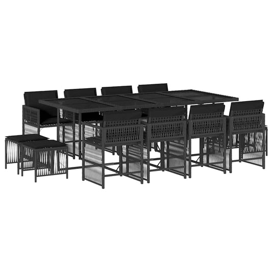 13 Piece Garden Dining Set with Cushions Black Poly Rattan 13 Piece Garden Dining Set with Cushions Black Poly Rattan