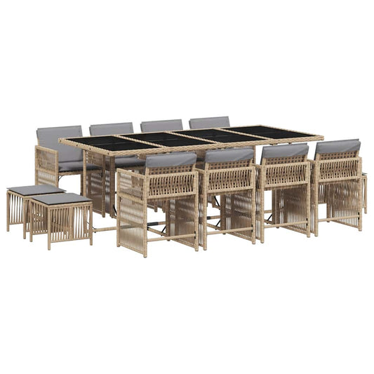 13 Piece Garden Dining Set with Cushions Mix Beige Poly Rattan 13 Piece Garden Dining Set with Cushions Mix Beige Poly Rattan