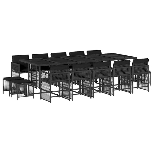 15 Piece Garden Dining Set with Cushions Black Poly Rattan 15 Piece Garden Dining Set with Cushions Black Poly Rattan