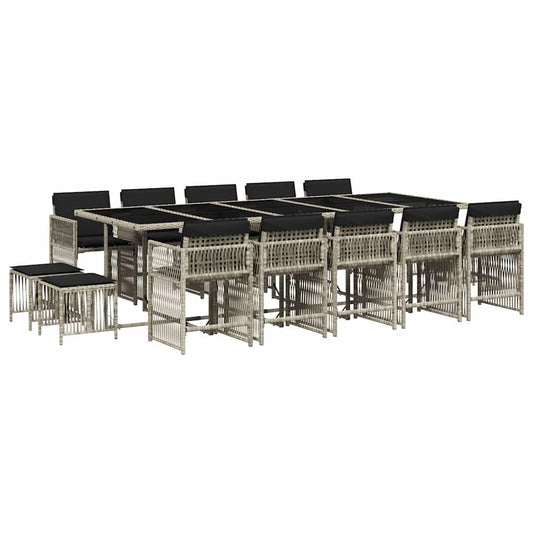 15 Piece Garden Dining Set with Cushions Light Grey Poly Rattan 15 Piece Garden Dining Set with Cushions Light Grey Poly Rattan