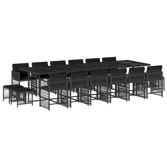 17 Piece Garden Dining Set with Cushions Black Poly Rattan 17 Piece Garden Dining Set with Cushions Black Poly Rattan