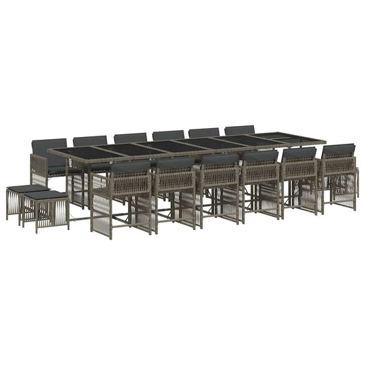 17 Piece Garden Dining Set with Cushions Grey Poly Rattan 17 Piece Garden Dining Set with Cushions Grey Poly Rattan