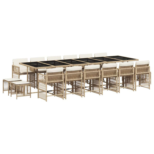 17 Piece Garden Dining Set with Cushions Beige Poly Rattan 17 Piece Garden Dining Set with Cushions Beige Poly Rattan