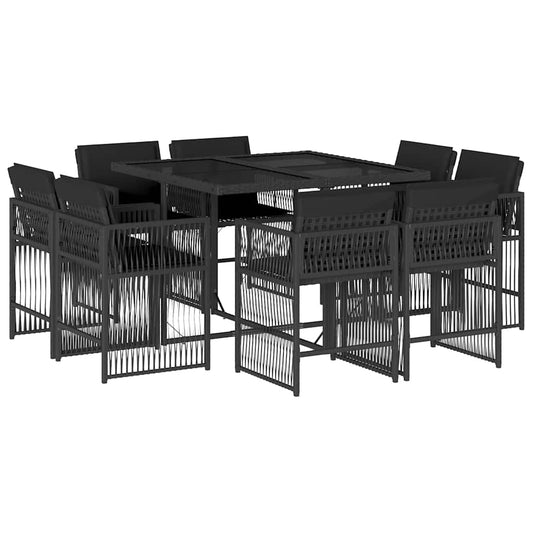 9 Piece Garden Dining Set with Cushions Black Poly Rattan 9 Piece Garden Dining Set with Cushions Black Poly Rattan