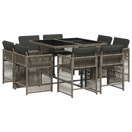 9 Piece Garden Dining Set with Cushions Grey Poly Rattan 9 Piece Garden Dining Set with Cushions Grey Poly Rattan