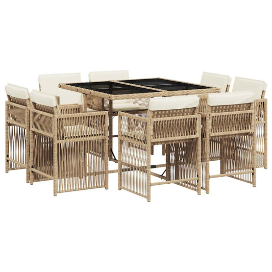 9 Piece Garden Dining Set with Cushions Beige Poly Rattan 9 Piece Garden Dining Set with Cushions Beige Poly Rattan