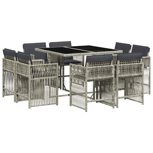 9 Piece Garden Dining Set with Cushions Light Grey Poly Rattan 9 Piece Garden Dining Set with Cushions Light Grey Poly Rattan