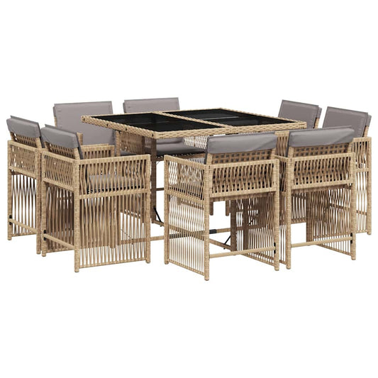 9 Piece Garden Dining Set with Cushions Mix Beige Poly Rattan 9 Piece Garden Dining Set with Cushions Mix Beige Poly Rattan