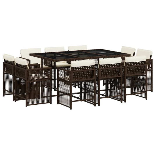 11 Piece Garden Dining Set with Cushions Brown Poly Rattan 11 Piece Garden Dining Set with Cushions Brown Poly Rattan