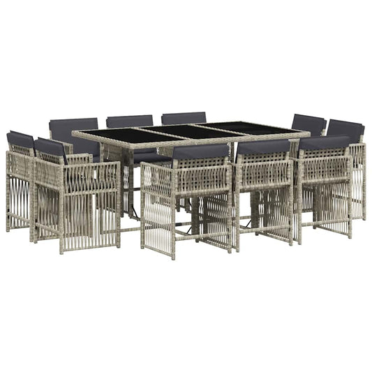 11 Piece Garden Dining Set with Cushions Light Grey Poly Rattan 11 Piece Garden Dining Set with Cushions Light Grey Poly Rattan