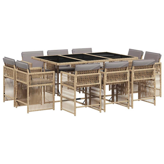 11 Piece Garden Dining Set with Cushions Mix Beige Poly Rattan 11 Piece Garden Dining Set with Cushions Mix Beige Poly Rattan