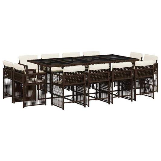13 Piece Garden Dining Set with Cushions Brown Poly Rattan 13 Piece Garden Dining Set with Cushions Brown Poly Rattan