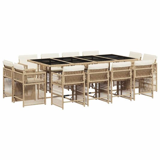 13 Piece Garden Dining Set with Cushions Beige Poly Rattan 13 Piece Garden Dining Set with Cushions Beige Poly Rattan