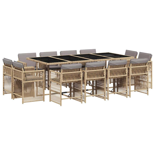 13 Piece Garden Dining Set with Cushions Mix Beige Poly Rattan 13 Piece Garden Dining Set with Cushions Mix Beige Poly Rattan