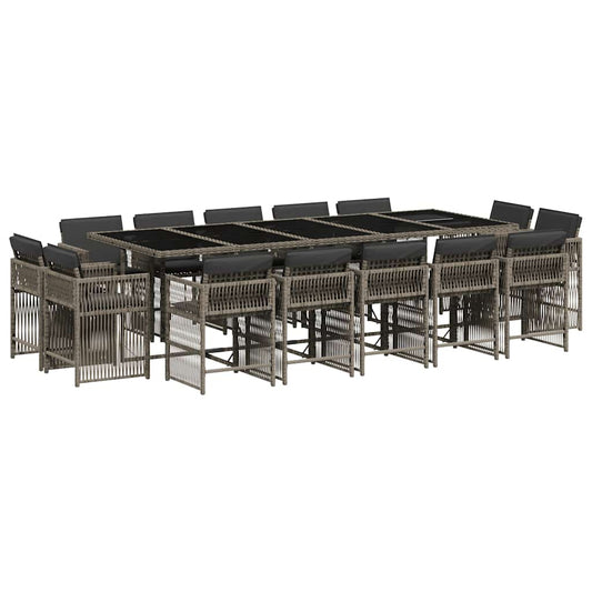 15 Piece Garden Dining Set with Cushions Grey Poly Rattan 15 Piece Garden Dining Set with Cushions Grey Poly Rattan