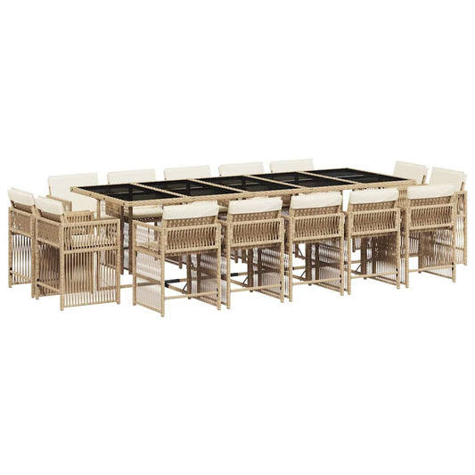 15 Piece Garden Dining Set with Cushions Beige Poly Rattan 15 Piece Garden Dining Set with Cushions Beige Poly Rattan